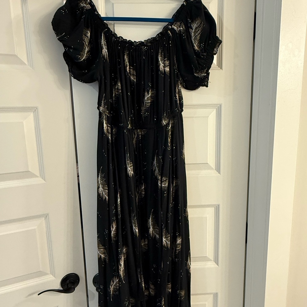 Torrid Black Maxi Dress with Feather Design